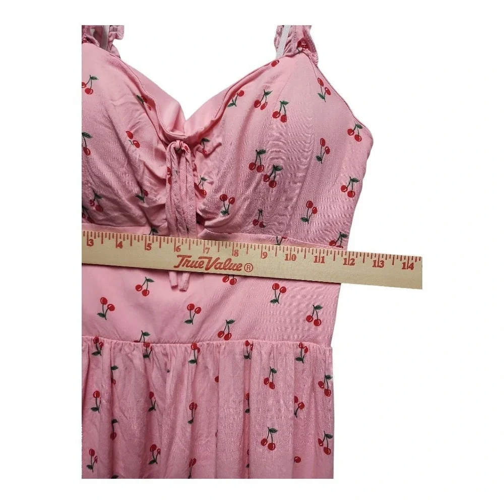 AU.W Cherry Print Sundress Size M Pink Cottagecore Coquette Mini Dress - Picture 6 of 9
